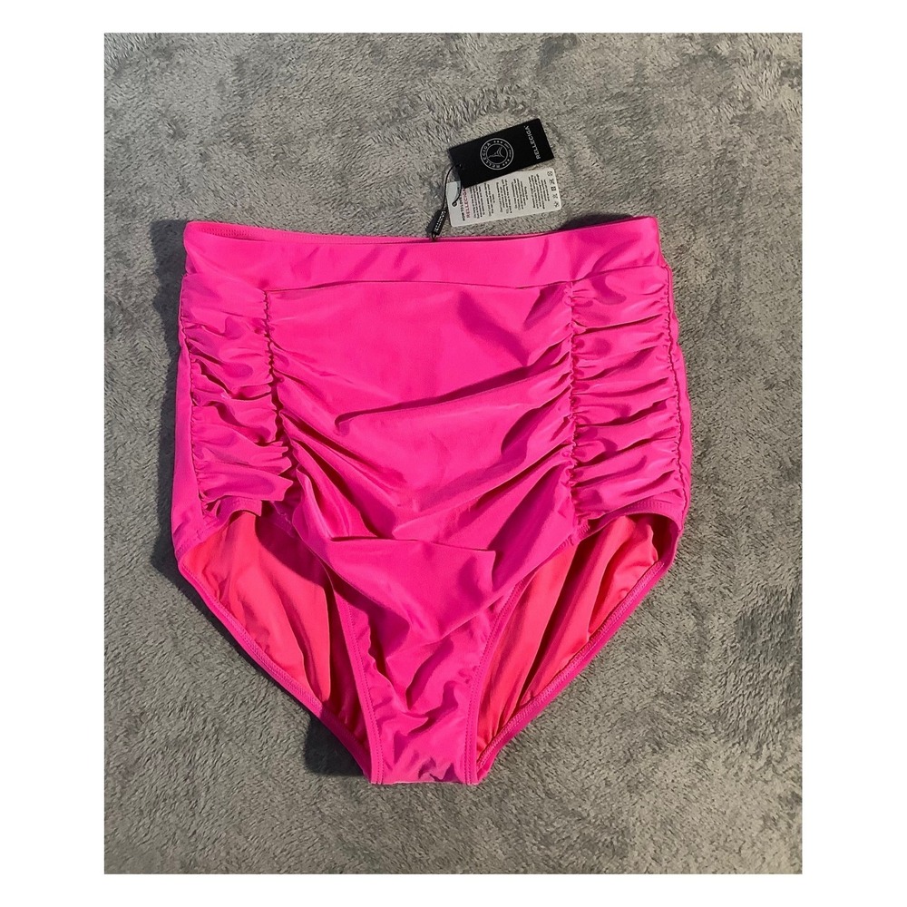 Relleciga Women's High-Waisted Ruched‎ Bikini Bottom Fuchsia XL